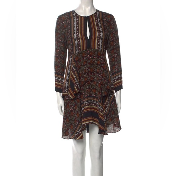 A.L.C Woman's Vicky 100% Silk Boho Asymmetrical Long Sleeve Mini Dress, Size 0 - Picture 1 of 9
